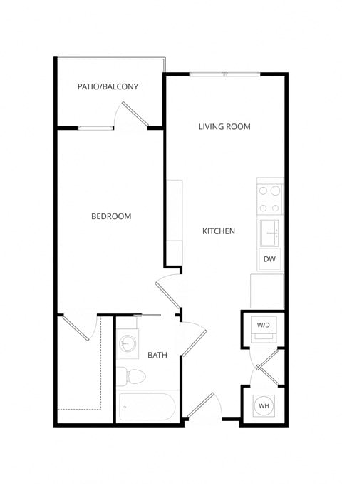 Floor plan for 1 bed, 1 bath, 549 sqft